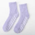 Fluffy non-slip coral fleece socks for women, cozy winter thermal indoor fuzzy slipper socks. - Women's Non-slip Solid Mid Purple