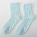 Light blue fuzzy coral fleece non-slip house socks, soft fluffy winter thermal cozy socks. - Mint Green