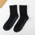 Black plush non-slip socks for men and women, cozy winter thermal slipper socks with grips. - Men's Non-slip Solid Black