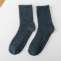 Cozy fuzzy non-slip thermal socks for men and women, dark blue winter floor socks. - Men's Non-slip Solid Dark Grey