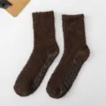 Winter plush fuzzy non-slip socks with grips for men and women, cozy warm home floor socks. - Men's Non-slip Solid Coffee