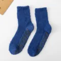 Cozy plush non-slip winter socks with grip soles, soft fuzzy thermal slipper socks for indoor use. - Men's Non-slip Solid Navy Blue