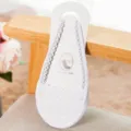 Detail view of women summer shallow invisible lace socks with silver wire and straps. - One Size / White