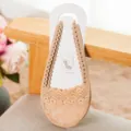 Detail view of women summer low cut invisible half sole lace strap socks with silver thread. - One Size / Nude