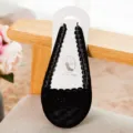 Detailed close-up of women thin lace forefoot pad sock featuring silver wire strap design. - One Size / Black