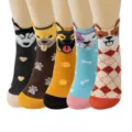 Niedliche Cartoon Hund Socken für Damen, 5 Paar weiche Baumwolle lustige Tiersocken. - Einheitsgröße / Knochen-Hund / 5 Paare