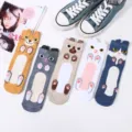 Cute cat cartoon print women mid tube cotton socks casual funny socks 5 pairs set for daily wear - One Size / Four-Corner Cat