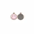 Roze geëmailleerde smiley gezicht legering DIY sieraden bedel hanger voor sleutelhangers - Roze