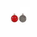 Rode geëmailleerde smiley gezicht en glitter ronde legering hanger details voor DIY sieraden. - Rode Smiley / Rood