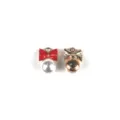 Bow pearl DIY alloy charm set, elegant red and gold jewelry pendant for accessories. - Red Bow