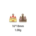 Joli pendentif château en alliage émaillé pour création de bijoux DIY, 16x18mm, 1.00g. - #27-Château de Sable (Rouge-Jaune)