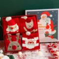 Christmas gift box women mid-tube socks 4 pairs cute Santa Claus reindeer plush design - One Size / 4-Pair Pack Style 2