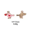 Joli pendentif oiseau en email avec coeur rouge accessoire bijoux alliage 14x17mm - #37 Motif
