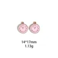Roze emaille klok horloge bedels legering DIY sieraden hangers accessoires 14x17mm sleutelhanger - #4 Roze dubbelzijdige klok