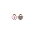 Close-up detail of heart lock alloy charm, pink enamel and metallic striped design. - Heart Lock / Pink