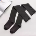 Damen dunkelgraue Overknee Strümpfe Herbst Winter warme gestrickte lange Socken neu - Einheitsgröße / Schwarz