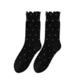 Chaussettes noires à pois et volants, style japonais doux chaussettes mi-hautes fines. - Taille unique / Noir