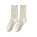 Chaussettes à volants et pois beige femme, chaussettes mi-hautes mignonnes, style printemps. - Taille unique / Gris clair