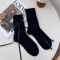 Schwarze Damen Wadenstrümpfe mit eleganten Schleifen Bändern, schickem Ballett Stil. - Einheitsgröße / Schwarz