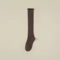 Brown ruffled knee high socks, Japanese JK style ribbed knit long stockings for women variant. - Independent OPP Bag Packaging / Coffee