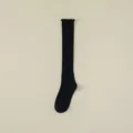 Black ruffled knee-high socks for women, Japanese JK style ribbed long socks for daily wear. - Independent OPP Bag Packaging / Black