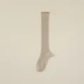 Beige ribbed ruffle calf socks for women, stylish knitted cute knee high hosiery. - Independent OPP Bag Packaging / Khaki