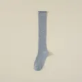 Grey ruffled knee-high knit socks, cute Japanese style casual fashion stockings for women. - Independent OPP Bag Packaging / Light Gray