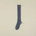 Dark grey ribbed knee high socks for women, vintage Japanese style lettuce edge knit tube socks. - Dark Gray