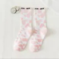 Süße rosa Kuhflecken Wadenstrümpfe für Damen, japanische Harajuku Stil lässige Slouch Socken. - Einheitsgröße / Rosa Kuh
