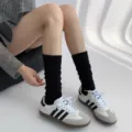 Dames zwarte slouch sokken verticale geribbelde gebreide kuitkousen retro casual winter mooi - Eén maat / Zwart