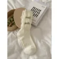 Gebreide sokken met strik balletstijl vrouwen gebroken wit schattige geraffelde sokken esthetisch - Eén maat / Wit