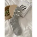 Grijze sokken met strik, Japanse balletcore gerimpelde sokken voor dames lente zomer. - Eén maat / Grijs