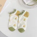 Women short socks floral lace mesh breathable green heel summer cute casual ankle socks - Green Lettuce Edge