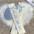 Japanische süße gekreuzte Schleife JK Beinlinge Winter warme Lolita lange Socken Damen - Einheitsgröße / Weiß & Blau Riemen