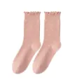 Chaussettes à pois roses à volants femmes mignonnes chaussettes en coton mi-mollet printemps été - Taille unique / Rose