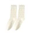 Chaussettes mi-hautes à volants et pois pour femmes printemps été fines chaussettes. - Taille unique / Rose Blanc