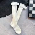 Weiße gerippte Kniestrümpfe mit eleganter Schleife süßer kawaii japanischer Stil Mode - Unabhängige OPP-Beutelverpackung / Weiß Wadenstrümpfe