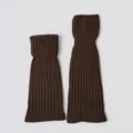 Brown knit leg warmers for women, cozy winter boot cuffs and ribbed warm socks for daily wear. - Coffee