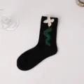 Women 3D Flower Crew Socks Spring Summer Casual Cute Black Niche Design Fashion Hosiery - Black Flower