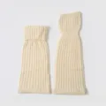 Women knit leg warmers off-white solid color winter slouchy boot cuffs cozy casual socks - Light Khaki