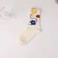 Süße Damen Wadenstrümpfe mit charmantem Blumen und Herz Strickmuster für den Alltag. - Gelbes Herz