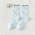 Cute blue cow print mid tube socks, sweet Japanese style daily wear soft cotton cute hosiery. - One Size / Blue Cow