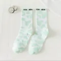 Green and white cow print mid calf socks cute harajuku style fashion casual hosiery for women. - One Size / Green Cow