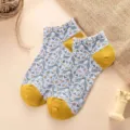 Palace relief short socks for women, stylish vintage floral boat socks with yellow toes. - One Size / Double European Floral