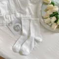 White ruffled mid-calf socks with cute bow pattern, perfect for sweet JK and ballet style. - One Size / White