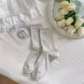 Grey bow mid-tube socks women cute Japanese style ballet core lace trim hosiery variant - One Size / Light Gray
