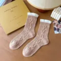 Calcetines de media pantorrilla de punto marrón para mujer, estilo vintage acogedor. - Talla única / Café Claro