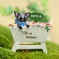 Grazioso gatto nero in resina da giardino con carrello di fiori, ideale per arredare micro paesaggio. - Carrello di Fiori Rosa Gatto Nero (珍 22C4-3)