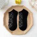 Japanese retro black lace mesh short socks, breathable thin glass silk summer boat socks. - One Size / Black