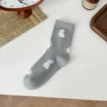 Women cute rabbit fleece mid tube socks grey winter warm casual fashion hosiery items - Gray